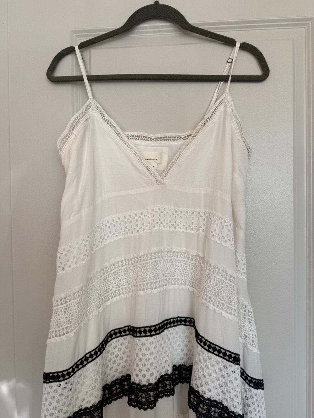 Anthropologie White Black Lace Tiered Midi Dress V-Neck Boho M - Picture 4 of 9